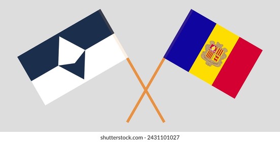 Crossed flags of Antarctica and Andorra. Official colors. Correct proportion. Vector illustration
