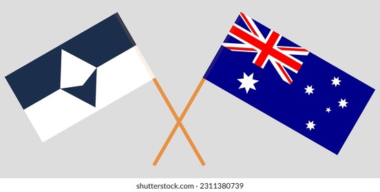 Crossed flags of Antarctica and Australia. Official colors. Correct proportion. Vector illustration
