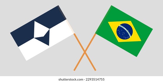 Crossed flags of Antarctica and Brazil. Official colors. Correct proportion. Vector illustration
