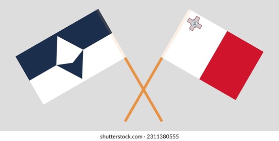 Crossed flags of Antarctica and Malta. Official colors. Correct proportion. Vector illustration
