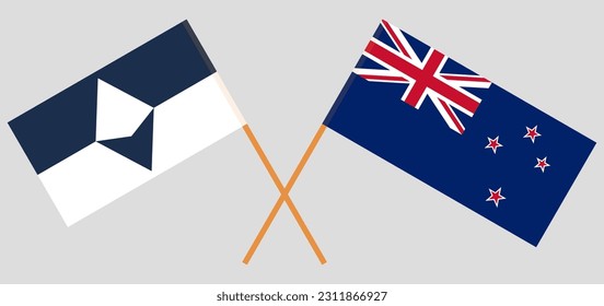 Crossed flags of Antarctica and New Zealand. Official colors. Correct proportion. Vector illustration
