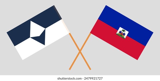 Crossed flags of Antarctica and Republic of Haiti. Official colors. Correct proportion. Vector illustration
