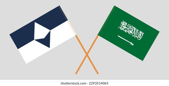 Crossed flags of Antarctica and Saudi Arabia. Official colors. Correct proportion. Vector illustration
