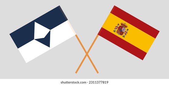 Crossed flags of Antarctica and Spain. Official colors. Correct proportion. Vector illustration
