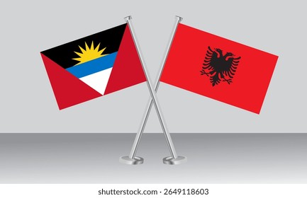 Crossed flags of Antigua and Barbuda and Albania. Official colors. Correct proportion. Banner design