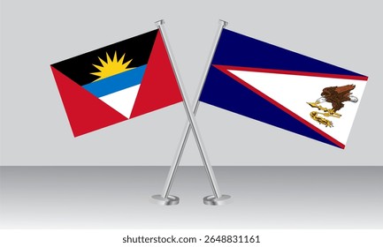 Crossed flags of Antigua and Barbuda and American Samoa. Official colors. Correct proportion. Banner design