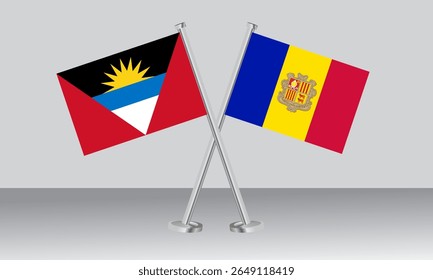Crossed flags of Antigua and Barbuda and Andorra. Official colors. Correct proportion. Banner design