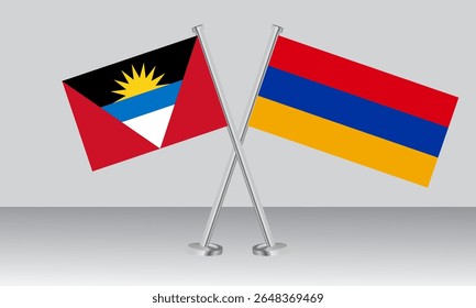 Crossed flags of Antigua and Barbuda and Armenia. Official colors. Correct proportion. Banner design