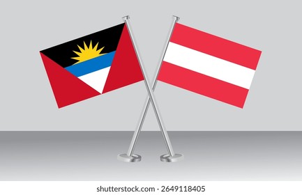 Crossed flags of Antigua and Barbuda and Austria. Official colors. Correct proportion. Banner design