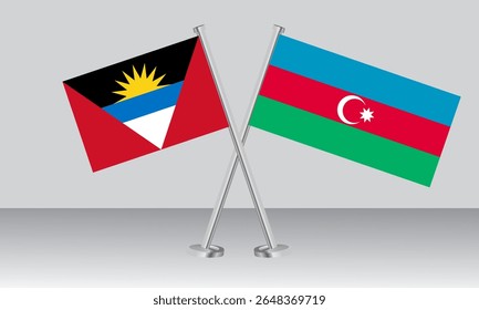 Crossed flags of Antigua and Barbuda and Azerbaijan. Official colors. Correct proportion. Banner design