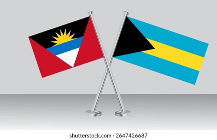 Bandeiras cruzadas de Antígua e Barbuda e Bahamas. Cores oficiais. Proporção correta. Design de banner