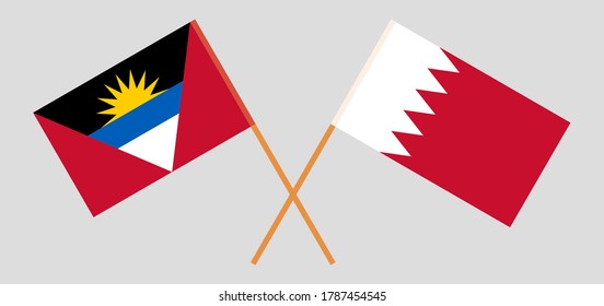 Banderas cruzadas de Antigua y Barbuda y Bahréin. Colores oficiales. Proporción correcta. Ilustración del vector
