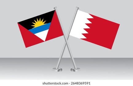 Crossed flags of Antigua and Barbuda and Bahrain. Official colors. Correct proportion. Banner design