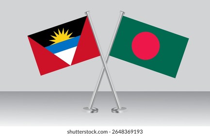 Crossed flags of Antigua and Barbuda and Bangladesh. Official colors. Correct proportion. Banner design
