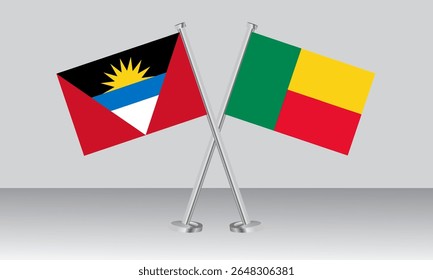 Crossed flags of Antigua and Barbuda and Benin. Official colors. Correct proportion. Banner design