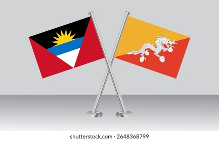 Crossed flags of Antigua and Barbuda and Bhutan. Official colors. Correct proportion. Banner design
