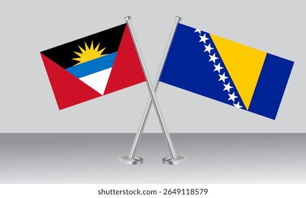 Bandeiras cruzadas de Antígua e Barbuda e Bósnia e Herzegovina. Cores oficiais. Proporção correta. Design de banner