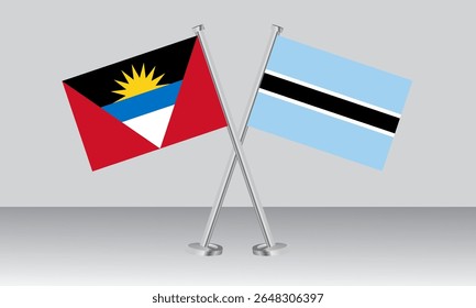 Bandeiras cruzadas de Antígua e Barbuda e Botsuana. Cores oficiais. Proporção correta. Design de banner