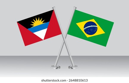 Crossed flags of Antigua and Barbuda and Brazil. Official colors. Correct proportion. Banner design