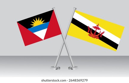 Bandeiras cruzadas de Antígua e Barbuda e Brunei. Cores oficiais. Proporção correta. Design de banner