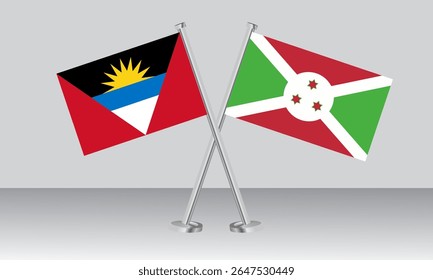 Bandeiras cruzadas de Antígua e Barbuda e Burundi. Cores oficiais. Proporção correta. Design de banner