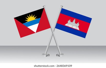 Crossed flags of Antigua and Barbuda and Cambodia. Official colors. Correct proportion. Banner design