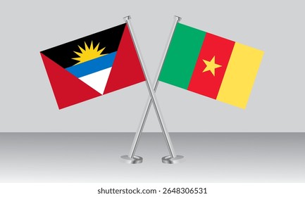 Crossed flags of Antigua and Barbuda and Cameroon. Official colors. Correct proportion. Banner design