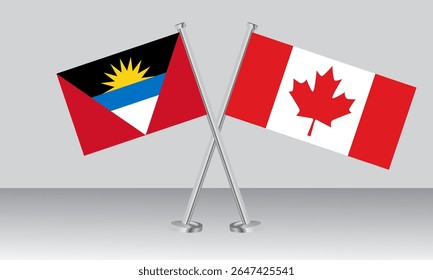 Bandeiras cruzadas de Antígua e Barbuda e do Canadá. Cores oficiais. Proporção correta. Design de banner