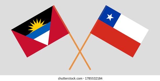 Crossed flags of Antigua and Barbuda and Chile. Official colors. Correct proportion. Vector illustration
