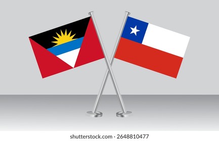 Bandeiras cruzadas de Antígua e Barbuda e Chile. Cores oficiais. Proporção correta. Design de banner