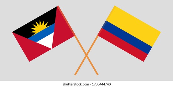 Crossed flags of Antigua and Barbuda and Colombia
