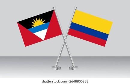 Bandeiras cruzadas de Antígua e Barbuda e Colômbia. Cores oficiais. Proporção correta. Design de banner