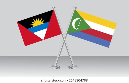Bandeiras cruzadas de Antígua e Barbuda e Comores. Cores oficiais. Proporção correta. Design de banner