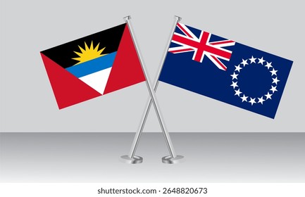 Crossed flags of Antigua and Barbuda and Cook Islands. Official colors. Correct proportion. Banner design