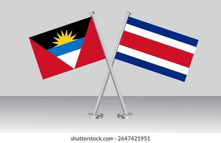 Crossed flags of Antigua and Barbuda and Costa Rica. Official colors. Correct proportion. Banner design
