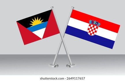 Bandeiras cruzadas de Antígua e Barbuda e da Croácia. Cores oficiais. Proporção correta. Design de banner