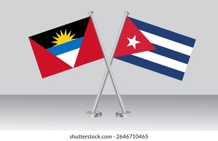 Crossed flags of Antigua and Barbuda and Cuba. Official colors. Correct proportion. Banner design