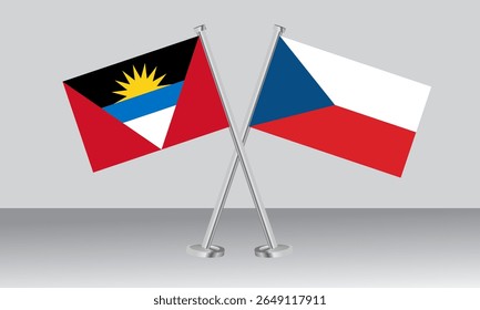 Bandeiras cruzadas de Antígua e Barbuda e República Checa (Chéquia). Cores oficiais. Proporção correta. Design de banner