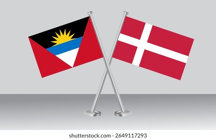 Crossed flags of Antigua and Barbuda and Denmark. Official colors. Correct proportion. Banner design
