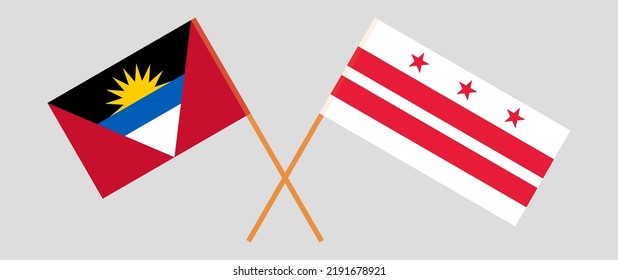 Crossed flags of Antigua and Barbuda and the District of Columbia. Official colors. Correct proportion. Vector illustration
