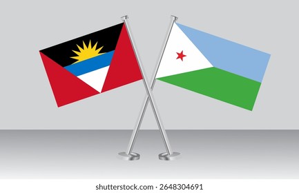 Crossed flags of Antigua and Barbuda and Djibouti. Official colors. Correct proportion. Banner design