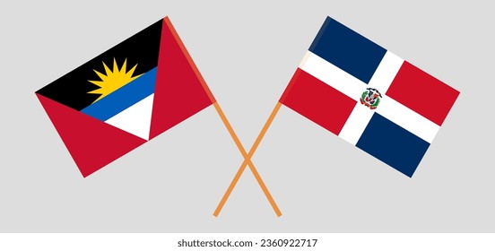 Crossed flags of Antigua and Barbuda and Dominican Republic. Official colors. Correct proportion. Vector illustration
