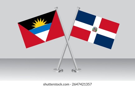 Crossed flags of Antigua and Barbuda and Dominican Republic. Official colors. Correct proportion. Banner design
