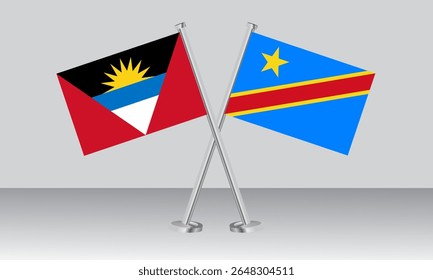 Bandeiras cruzadas de Antígua e Barbuda e do Congo. Cores oficiais. Proporção correta. Design de banner