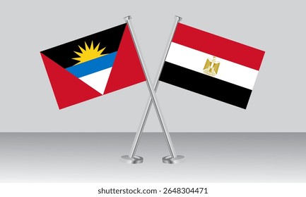 Crossed flags of Antigua and Barbuda and Egypt. Official colors. Correct proportion. Banner design