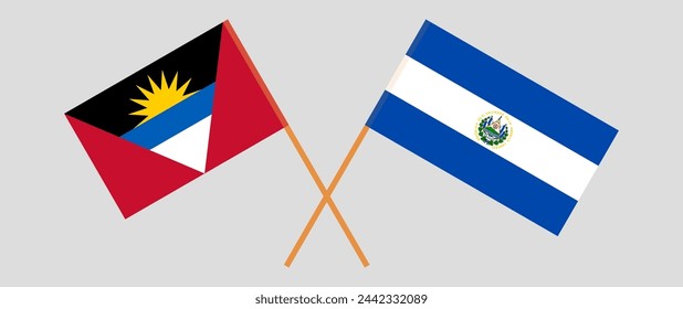 Crossed flags of Antigua and Barbuda and El Salvador. Official colors. Correct proportion. Vector illustration
