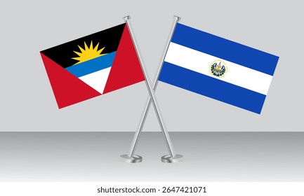 Crossed flags of Antigua and Barbuda and El Salvador. Official colors. Correct proportion. Banner design