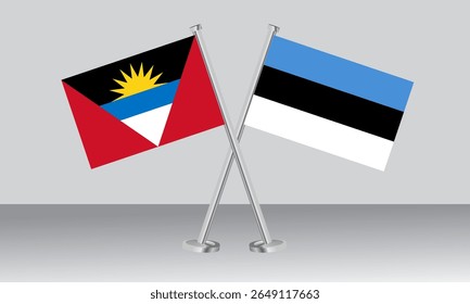 Bandeiras cruzadas de Antígua e Barbuda e da Estônia. Cores oficiais. Proporção correta. Design de banner