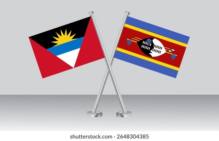 Crossed flags of Antigua and Barbuda and Eswatini. Official colors. Correct proportion. Banner design