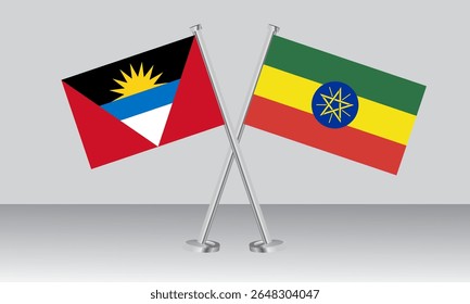 Crossed flags of Antigua and Barbuda and Ethiopia. Official colors. Correct proportion. Banner design